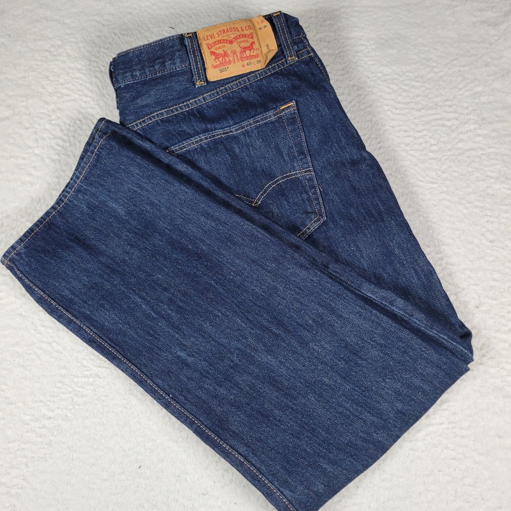 Levi's 501 Original Straight Leg Jeans Mens 40x30 Dark Indigo Blue Button Fly